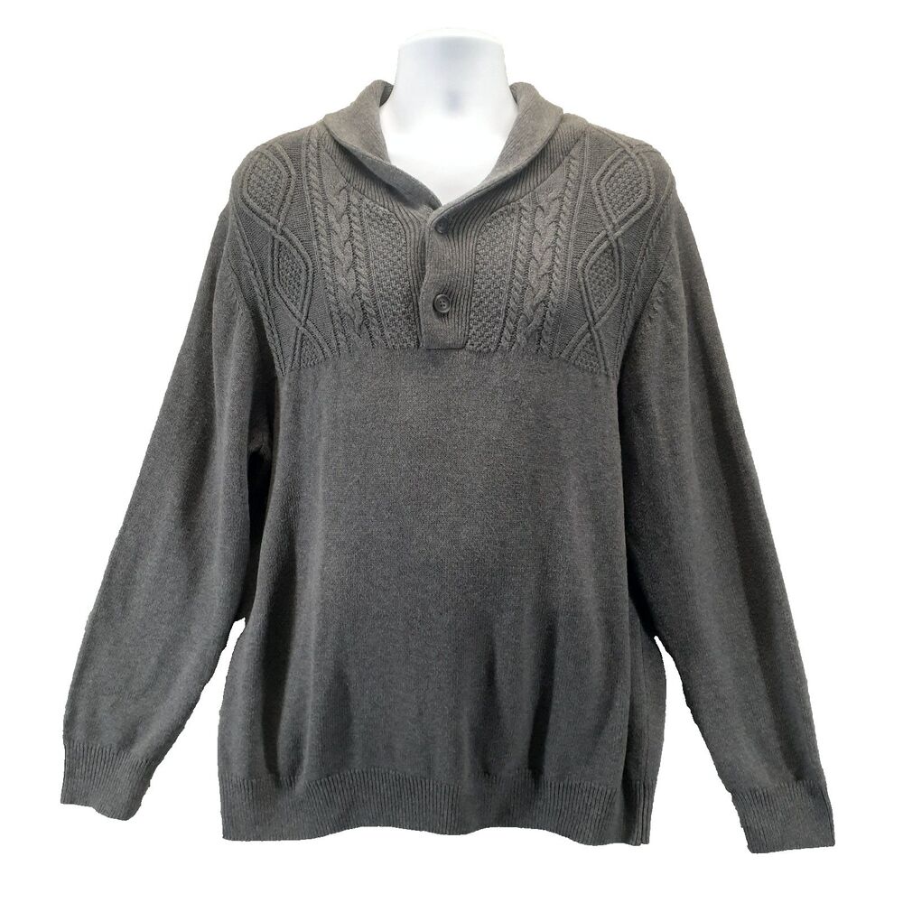 Southern Pines Sweater Mens Sz XL Gray Cable Knit Collared Cotton Button Classic